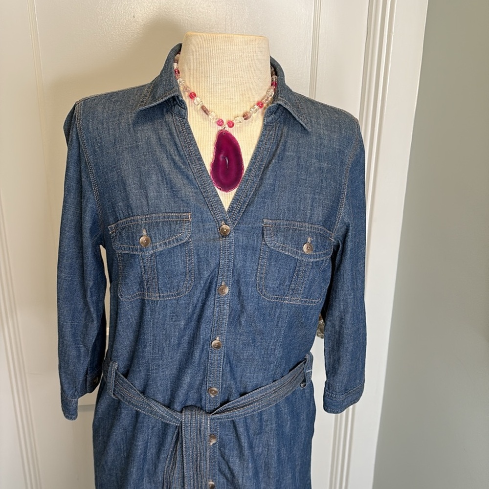 Sonoma Denim Long Sleeve Notched Collar Adjustable Sleeve Dress Size Small